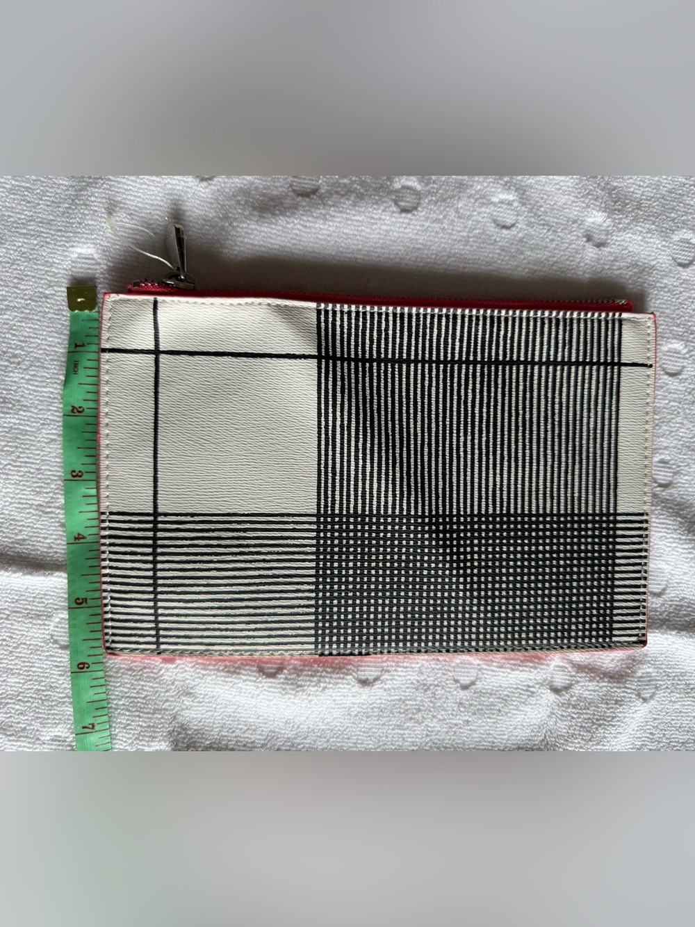 Indigo Black White Grid Cosmetic Pouch with Pink Trim
